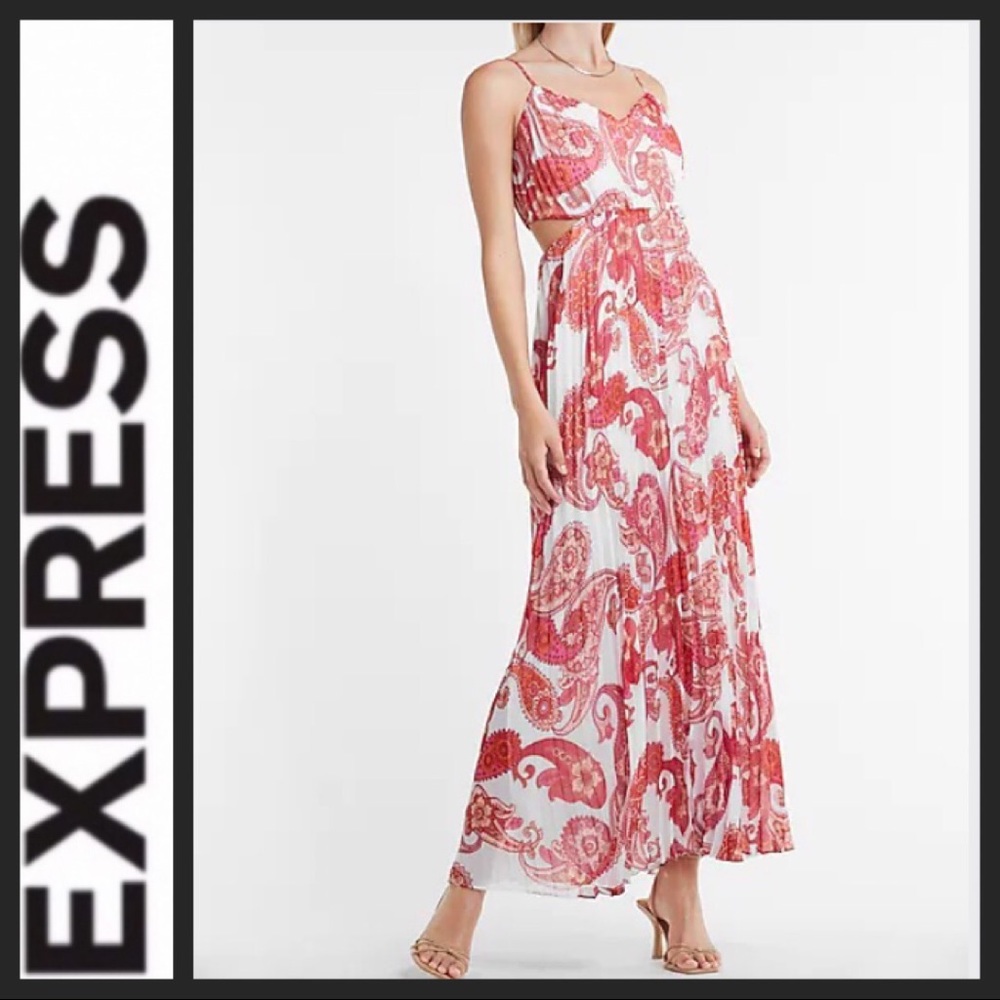 Express Red and White Paisley Maxi Dress